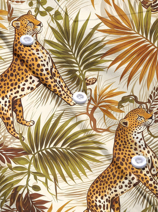 Adaychic Men's Hawaiian Leopard And Palm Leaves Print Long Sleeve Shirt with Chest Pocket