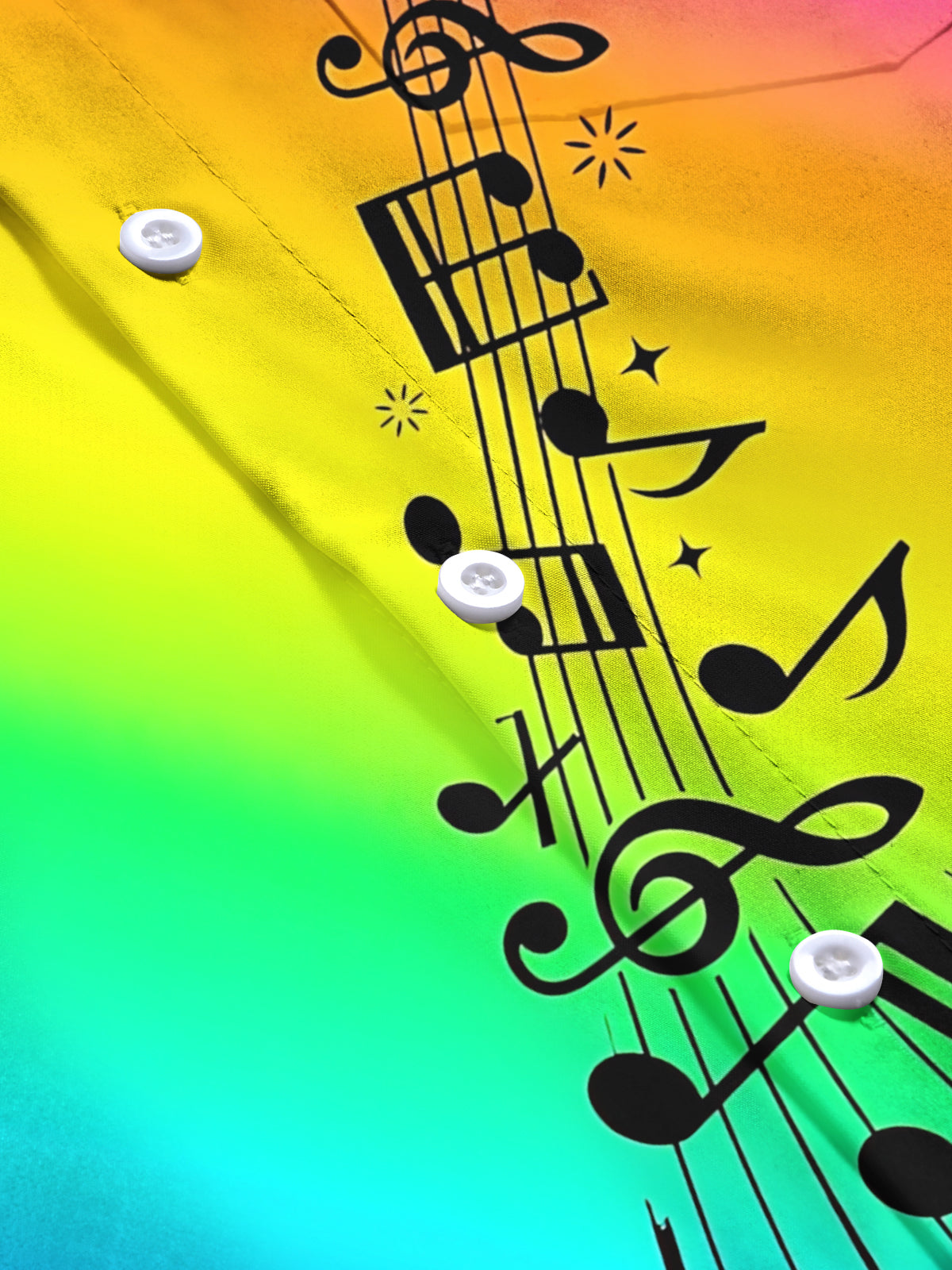 Adaychic Men's Long Sleeve Shirt - Rainbow Gradient With Musical Notes And Staff Print with Chest Pocket