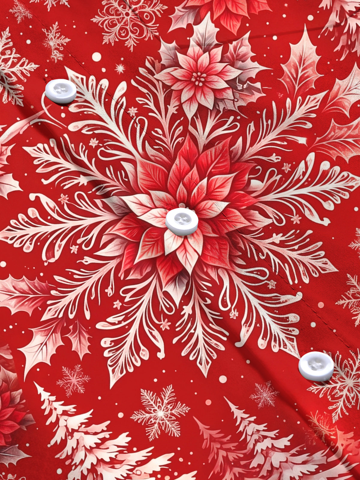 Adaychic Men's Christmas Snowflakes And Poinsettias Print Long Sleeve Shirt with Chest Pocket