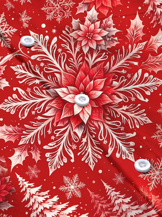 Adaychic Men's Christmas Snowflakes And Poinsettias Print Long Sleeve Shirt with Chest Pocket