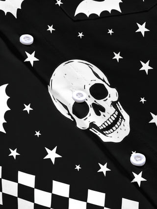 Adaychic Men's Graphic Halloween Skulls Print Short Sleeve Shirt with Chest Pocket