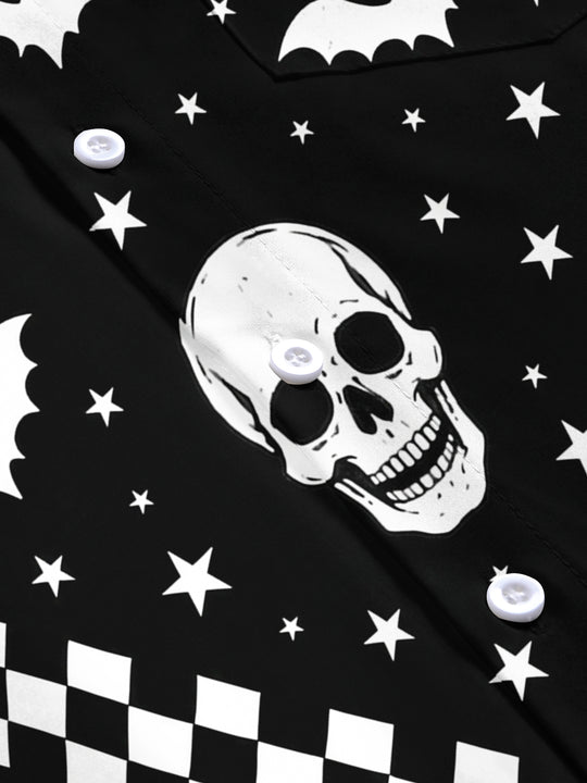 Adaychic Men's Graphic Halloween Skulls Print Short Sleeve Shirt with Chest Pocket