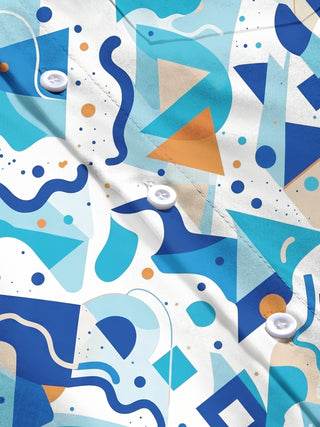 Adaychic Blue Orange Geometric Abstract Pattern Men's Pocket Long Sleeve Shirts