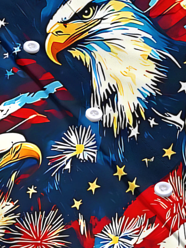 Independence American Flag Eagle Men's Pocket Short Sleeve Shirts