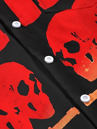 Adaychic Men's Graphic Skull Print Skeleton Design Print Short Sleeve Shirt with Chest Pocket