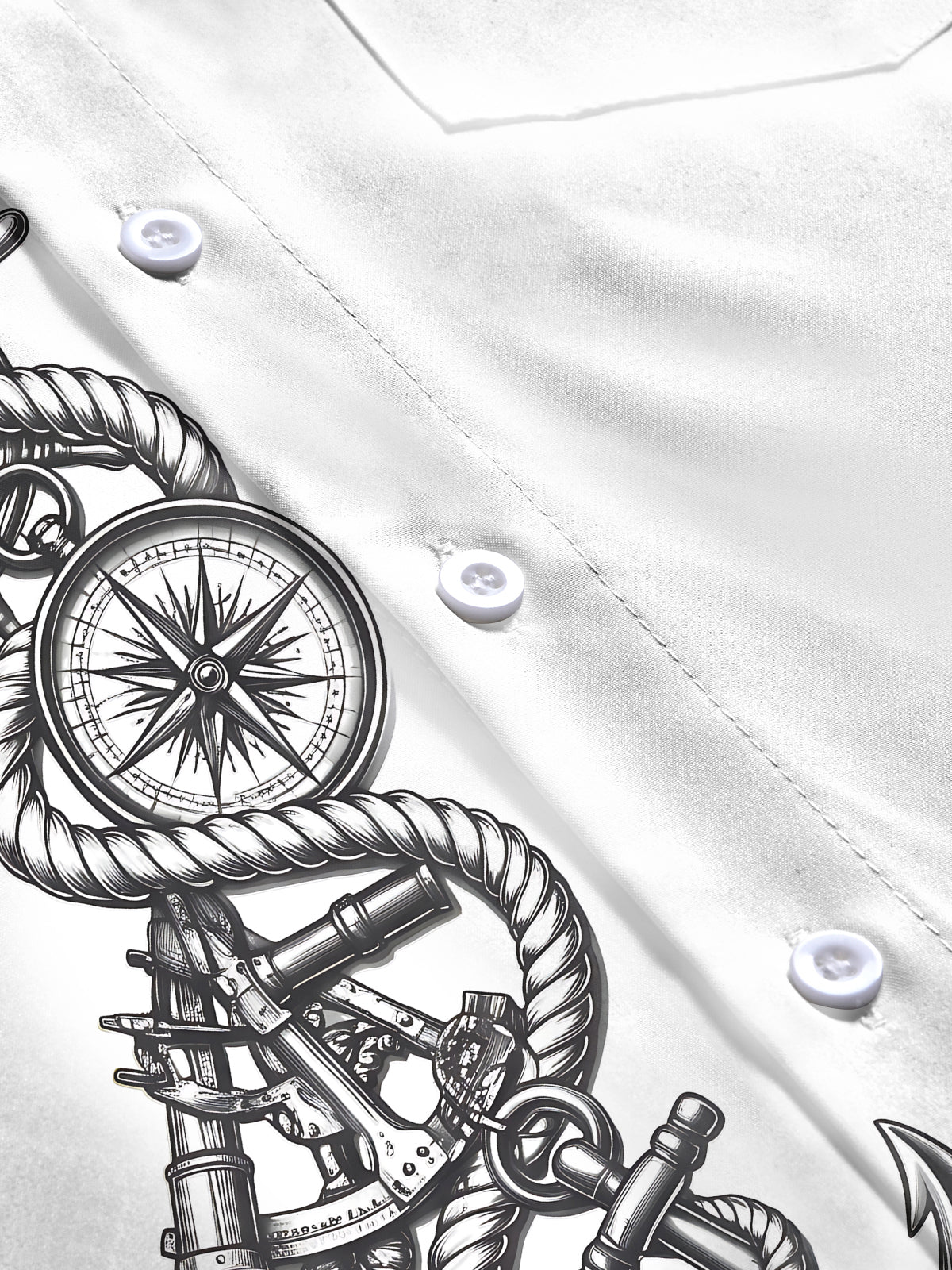 Adaychic Men's Nautical Rope And Compass With Anchor Print Long Sleeve Shirt with Chest Pocket