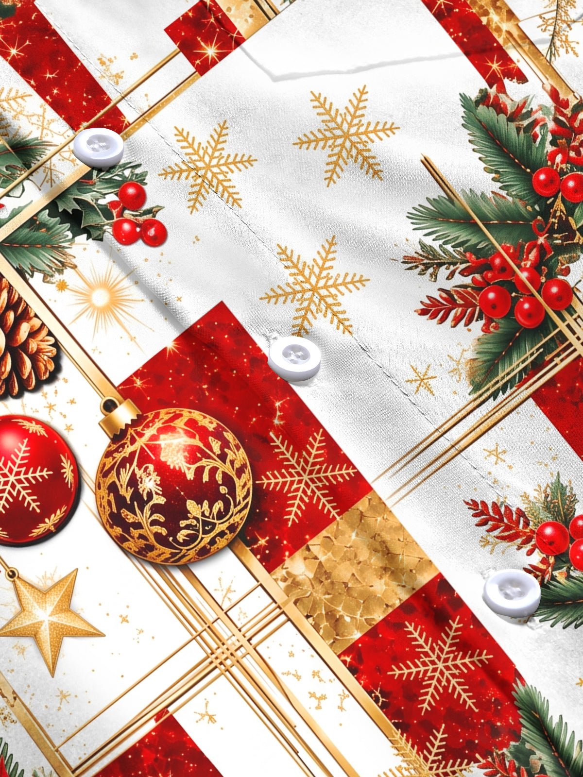 Adaychic Men's Christmas Poinsettia And Ornaments Print Long Sleeve Shirt with Chest Pocket