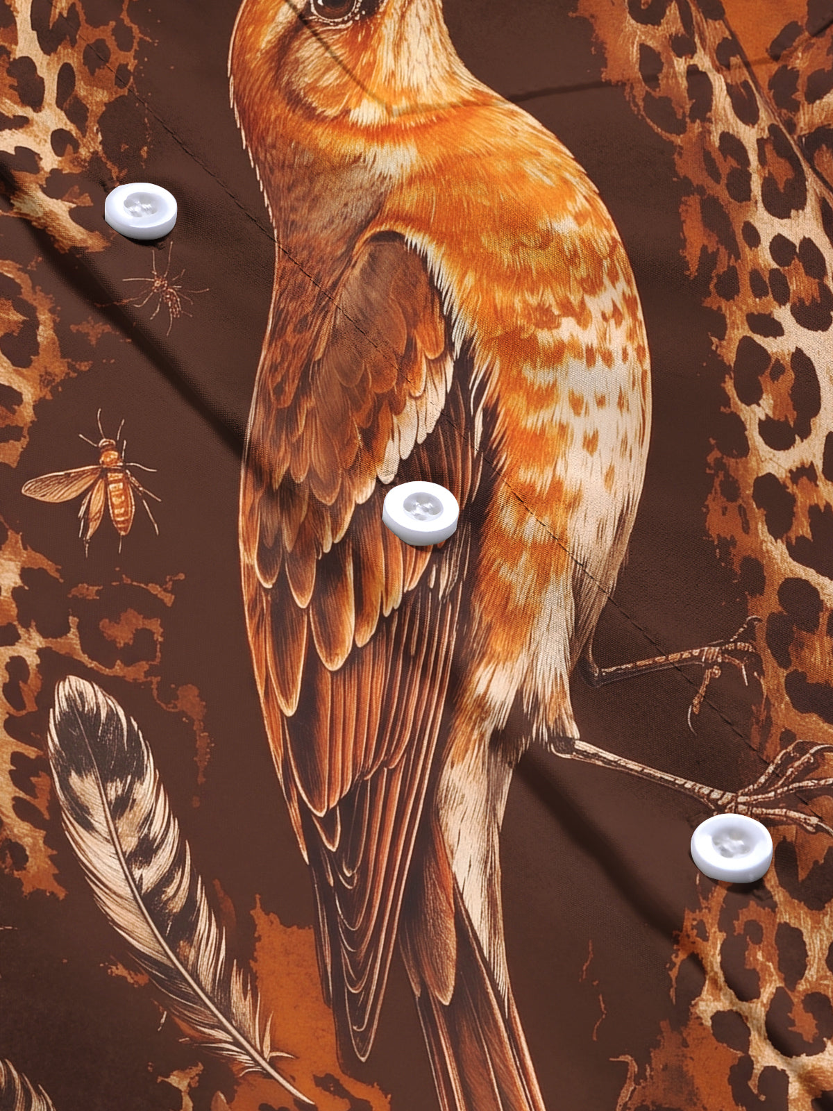 Adaychic Men's Printed Bird And Leopard Print Long Sleeve Shirt with Chest Pocket