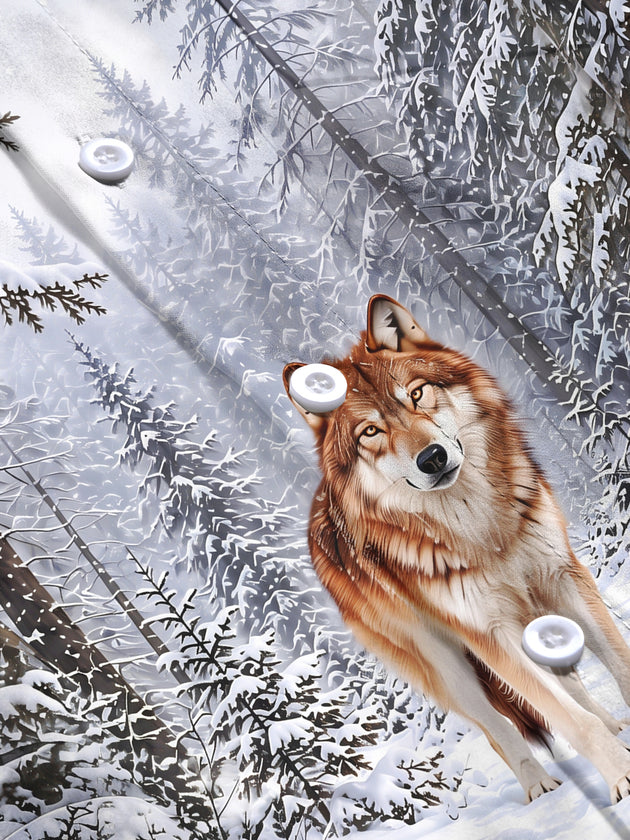 Adaychic Men's Printed Wolf In Snowy Forest Print Long Sleeve Shirt with Chest Pocket
