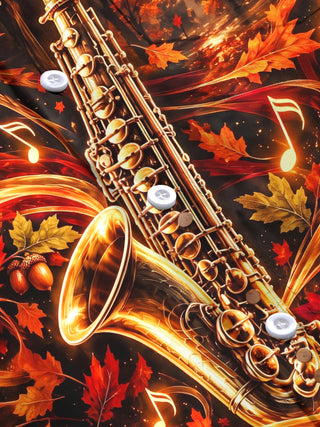 Adaychic Men's Saxophone And Autumn Leaves Print Long Sleeve Shirt with Chest Pocket