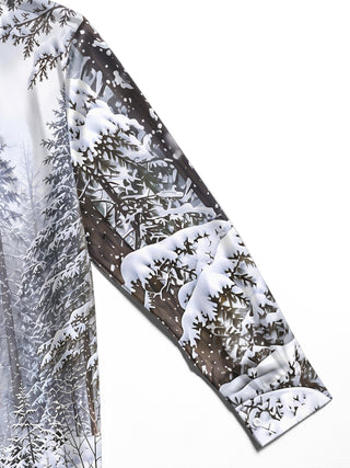 Adaychic Men's Printed Wolf In Snowy Forest Print Long Sleeve Shirt with Chest Pocket