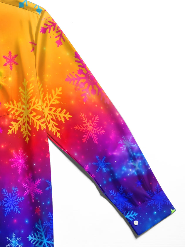 Adaychic Men's Printed Colorful Snowflakes Print Long Sleeve Shirt with Chest Pocket
