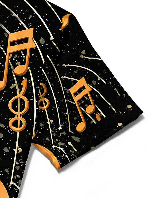 Retro Musical Note Piano Men's Pocket Short Sleeve Shirts
