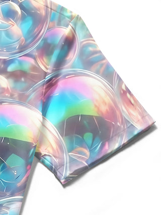 Adaychic Men's 3D Iridescent Bubbles Print Short Sleeve Shirt with Chest Pocket