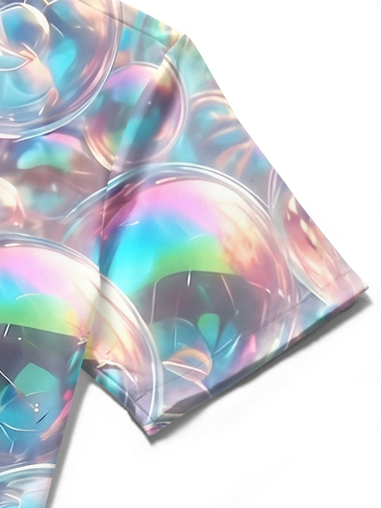 Adaychic Men's 3D Iridescent Bubbles Print Short Sleeve Shirt with Chest Pocket