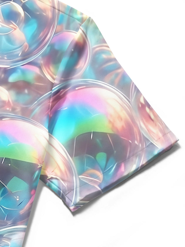 Adaychic Men's 3D Iridescent Bubbles Print Short Sleeve Shirt with Chest Pocket