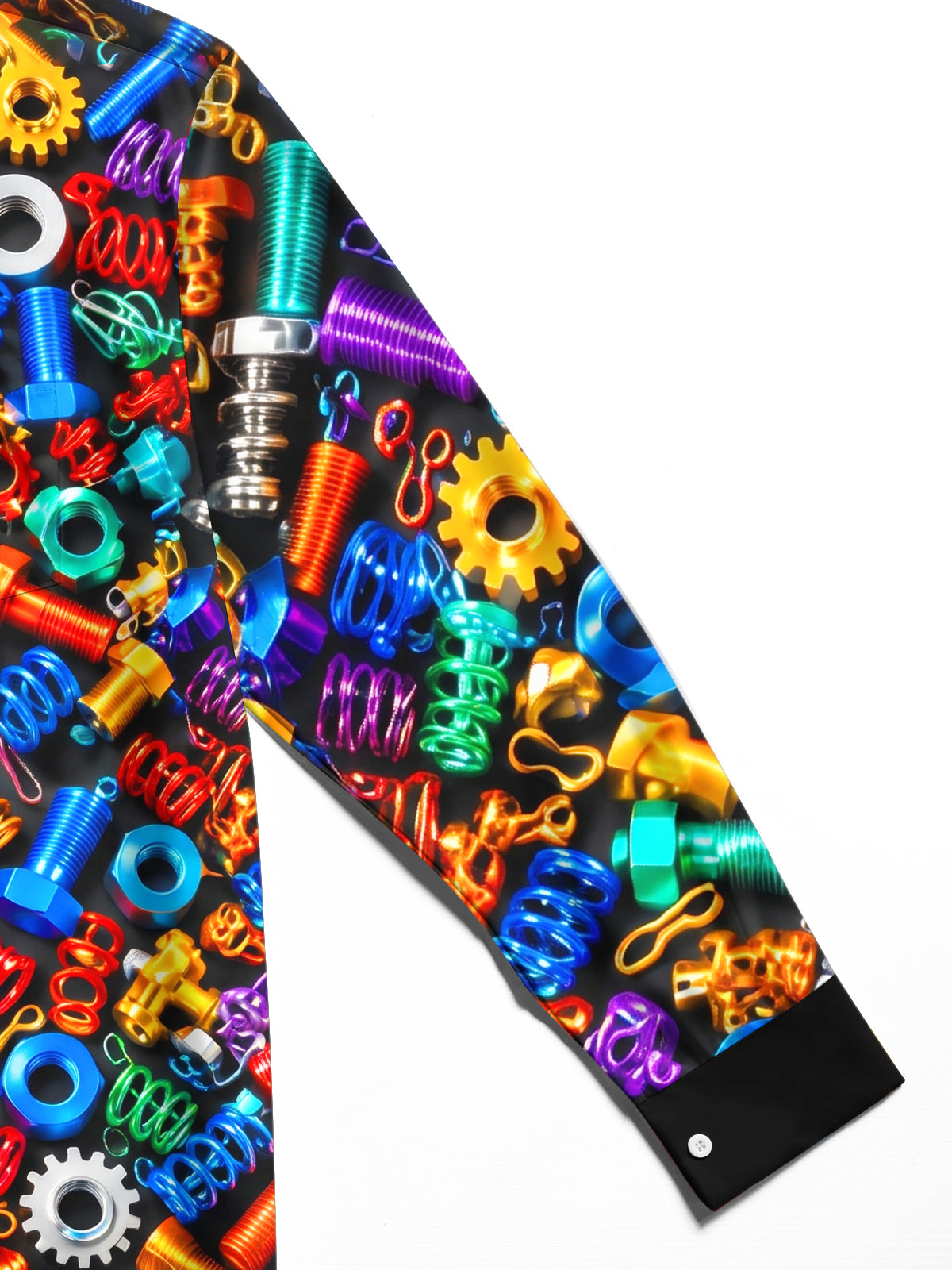 Adaychic Men's Colorful Hardware Screws And Nuts Print Long Sleeve Shirt with Chest Pocket