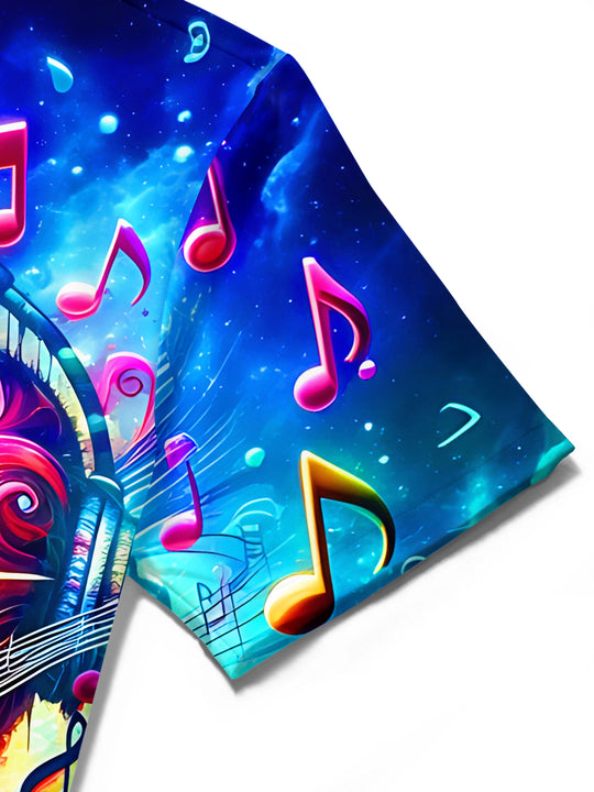 Adaychic Men's Graphic Music Notes Print Short Sleeve Shirt with Chest Pocket