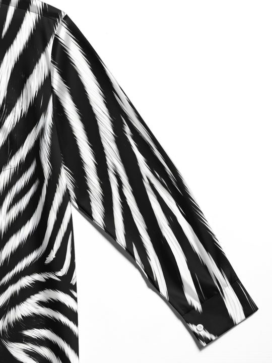 Adaychic Men's Patterned Zebra Animal Print Long Sleeve Shirt with Chest Pocket