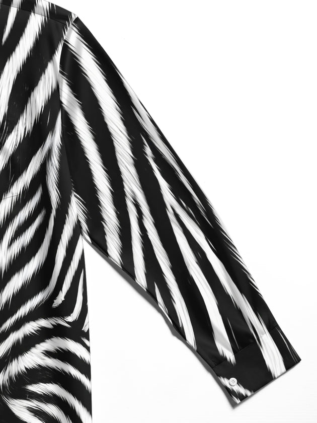 Adaychic Men's Patterned Zebra Animal Print Long Sleeve Shirt with Chest Pocket