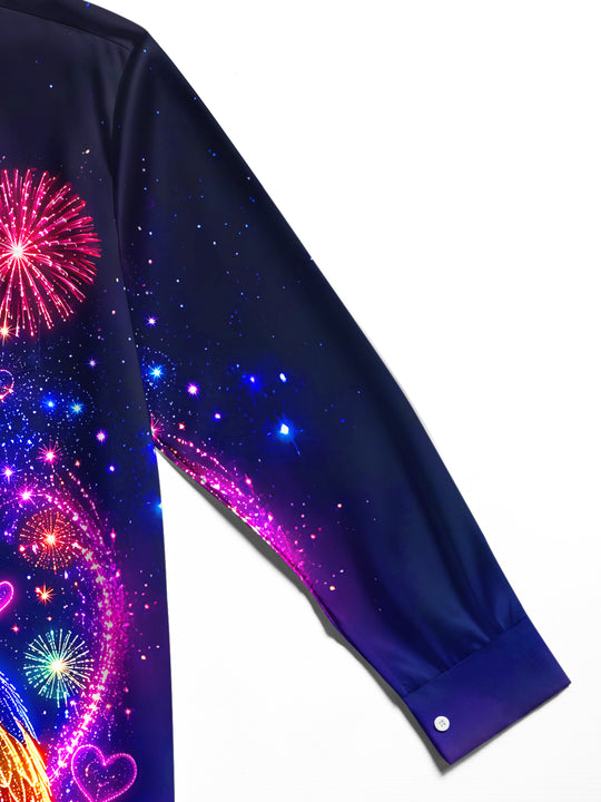 Adaychic Men's Graphic Neon Cranes Print Long Sleeve Shirt with Chest Pocket