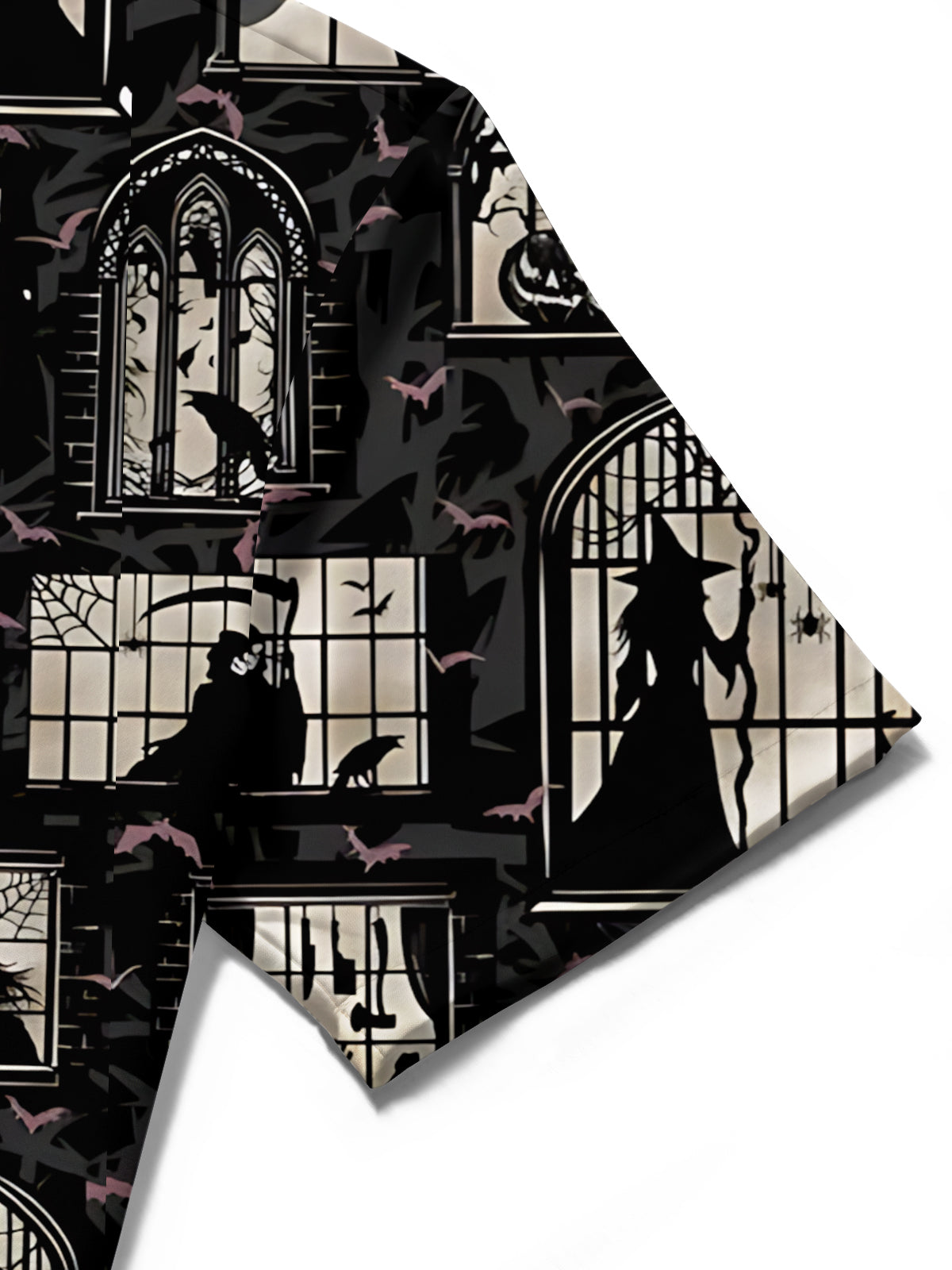 Adaychic Men's Printed Halloween Gothic Windows Print Short Sleeve Shirt with Chest Pocket