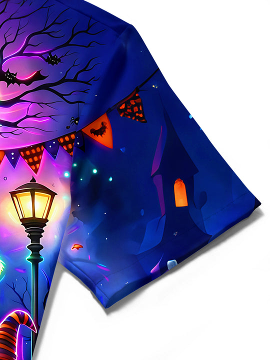 Adaychic Men's Graphic Halloween Dogs In Costumes Print Short Sleeve Shirt with Chest Pocket