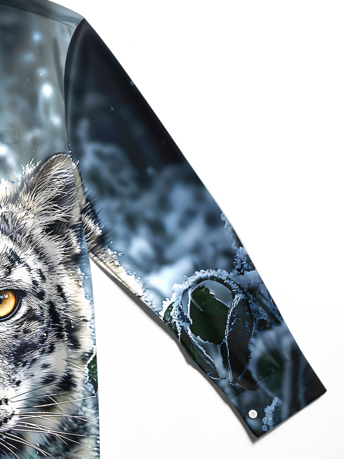 Adaychic Men's Printed Snow Leopard Face Print Long Sleeve Shirt with Chest Pocket