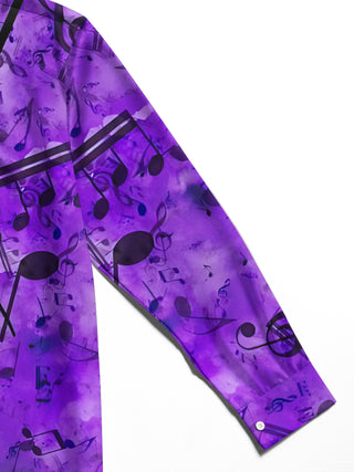 Adaychic Men's Printed Music Notes Print Long Sleeve Shirt with Chest Pocket