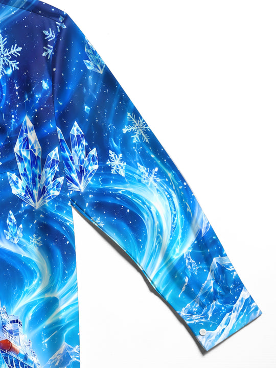 Adaychic Men's Graphic Ice Ship Print Snowflakes Print Long Sleeve Shirt with Chest Pocket