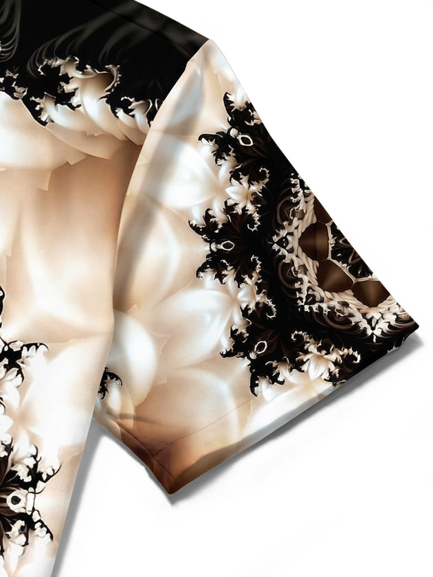 Adaychic Men's Printed Fractal Mandala Pattern Short Sleeve Shirt with Chest Pocket