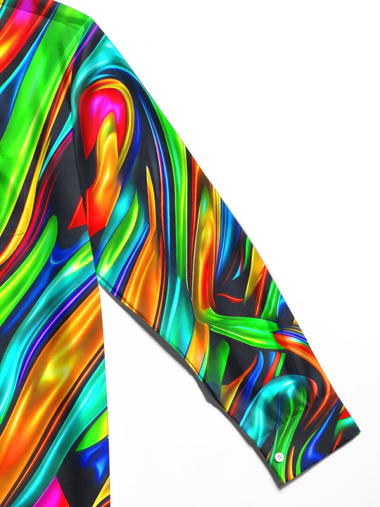 Adaychic Men's Printed Fluid Abstract Colors Print Long Sleeve Shirt with Chest Pocket