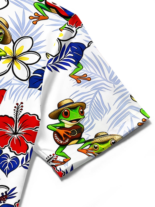 Independence Frog Guitar Floral Men's Pocket Short Sleeve Shirts