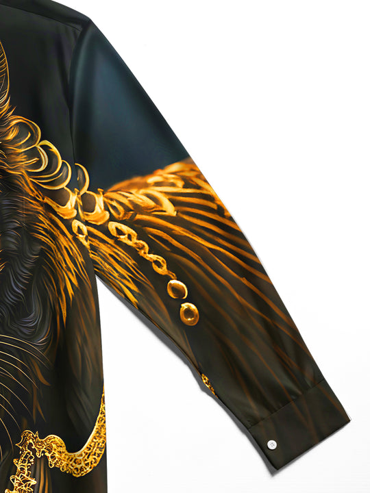 Adaychic Men's Graphic Pattern Print Long Sleeve Shirt with Chest Pocket
