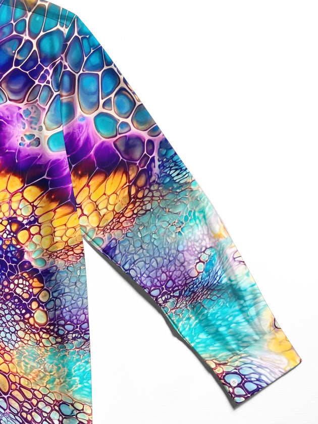 Adaychic Men's Printed Fluid Cell Texture Print Long Sleeve Shirt with Chest Pocket