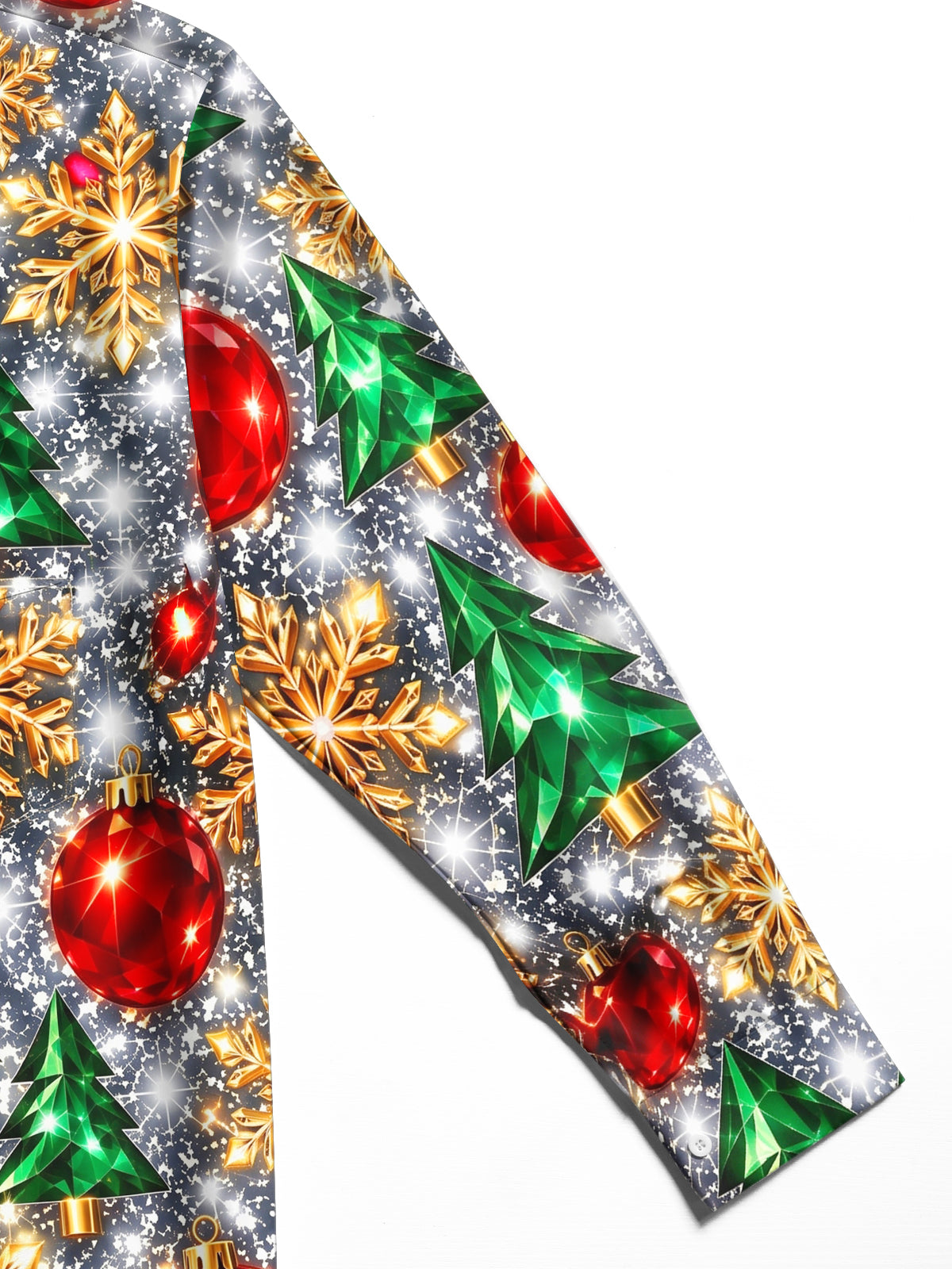 Adaychic Men's Printed Christmas Trees And Ornaments Print Long Sleeve Shirt with Chest Pocket