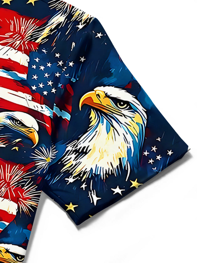 Independence American Flag Eagle Men's Pocket Short Sleeve Shirts