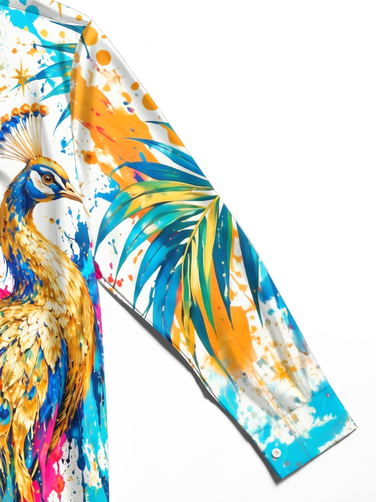 Adaychic Men's Hawaiian Peacock And Palm Leaves Print Long Sleeve Shirt with Chest Pocket