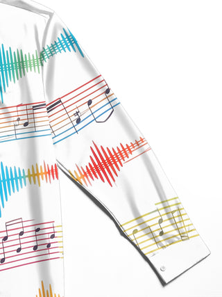 Adaychic Men's Graphic Colorful Music Notes Print Long Sleeve Shirt with Chest Pocket