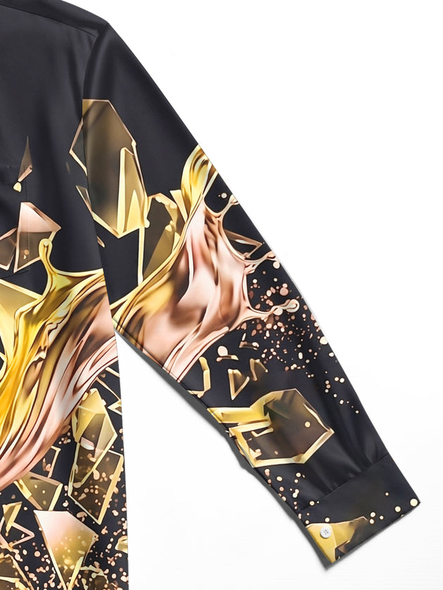 Adaychic Men's 3D 3D Gold Liquid Splash Print Long Sleeve Shirt with Chest Pocket