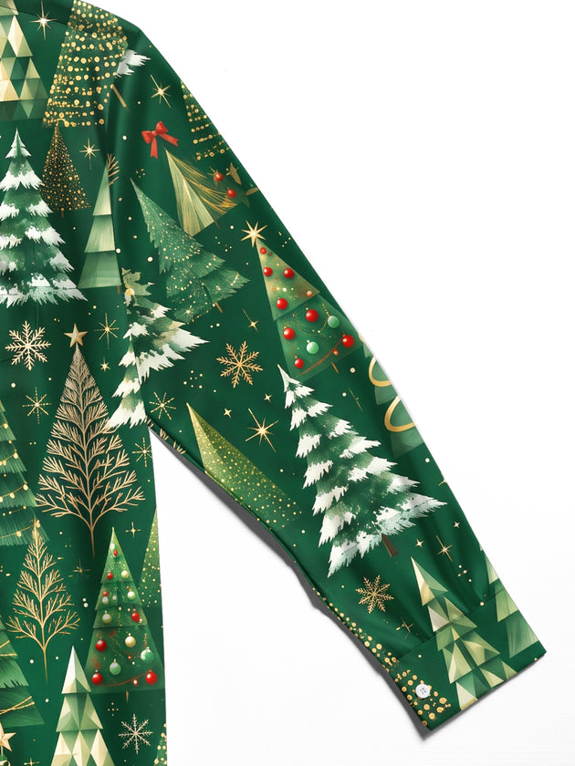 Adaychic Men's Printed Christmas Trees And Ornaments Print Long Sleeve Shirt with Chest Pocket