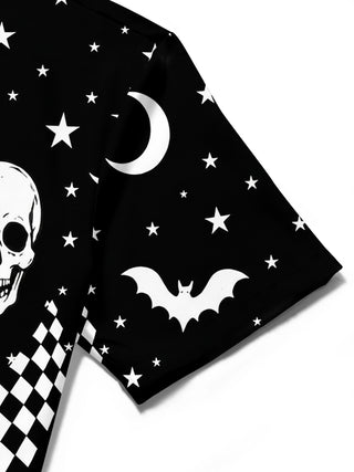 Adaychic Men's Graphic Halloween Skulls Print Short Sleeve Shirt with Chest Pocket