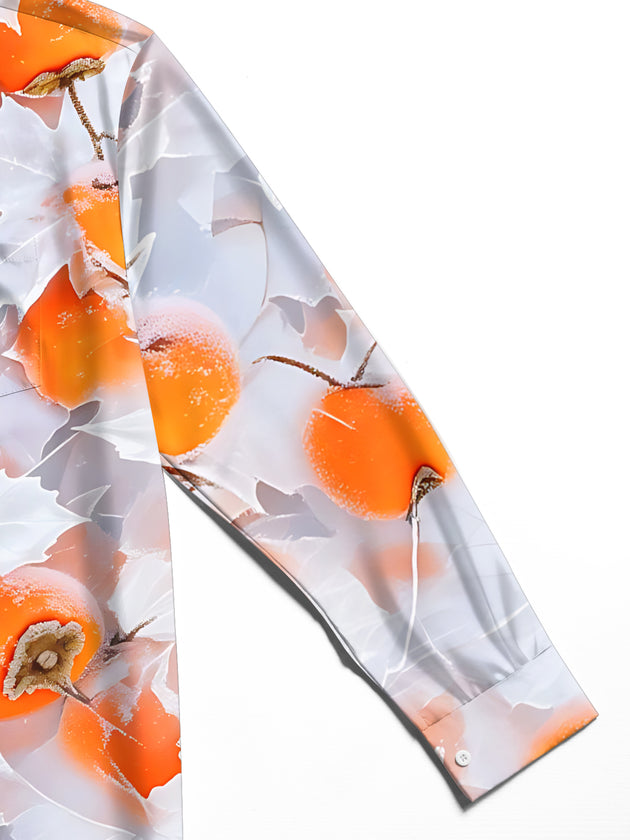 Adaychic Men's Printed Frosted Persimmon Fruit Print Long Sleeve Shirt with Chest Pocket