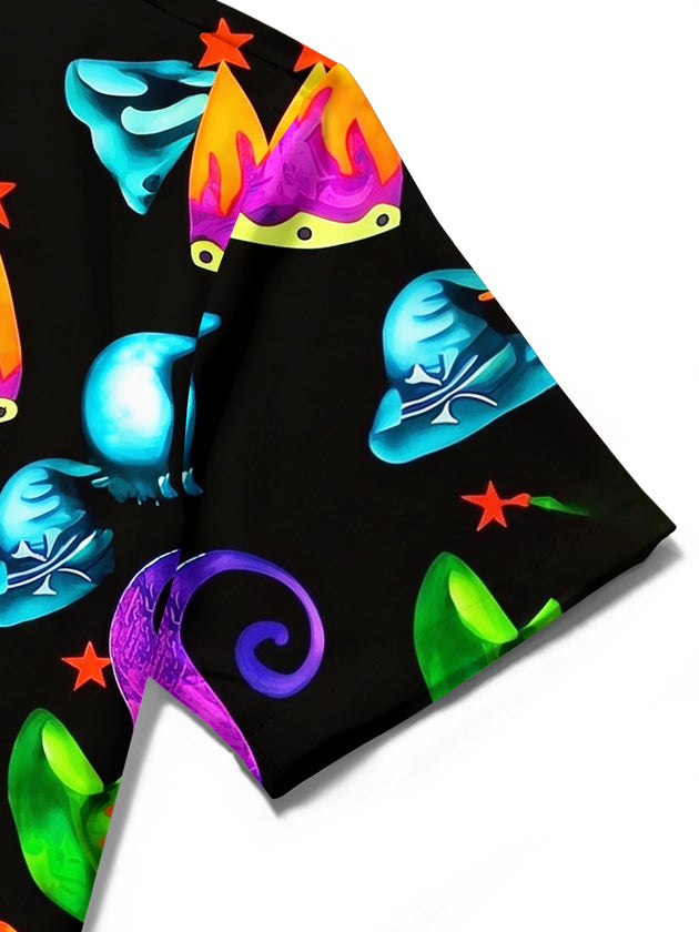 Adaychic Halloween Magic Hats Men's Short Sleeve Shirt with Chest Pocket