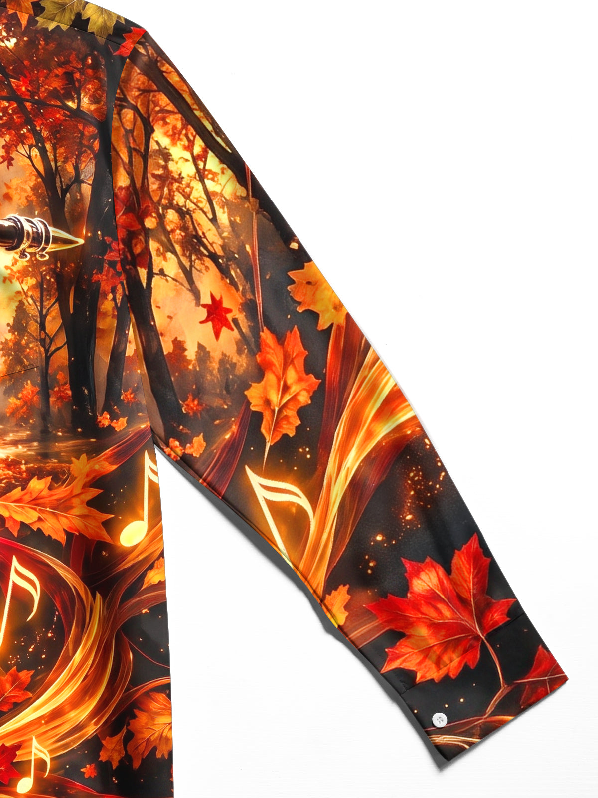 Adaychic Men's Saxophone And Autumn Leaves Print Long Sleeve Shirt with Chest Pocket