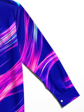 Adaychic Men's Patterned Abstract Wavy Light Streaks Print Long Sleeve Shirt with Chest Pocket