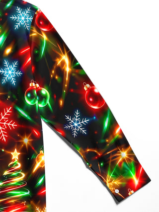 Adaychic Men's Printed Christmas Trees And Ornaments Print Long Sleeve Shirt with Chest Pocket