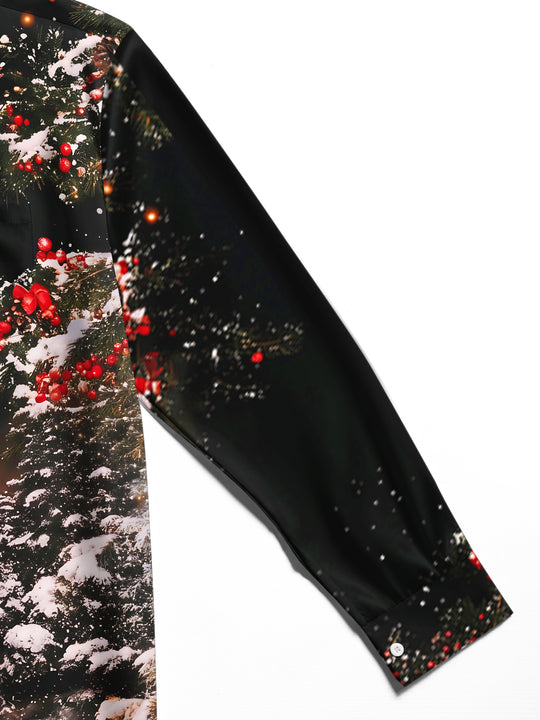 Adaychic Men's Long Sleeve Shirt - Christmas Winter Reindeer And Snowy Cabin Scene Print with Chest Pocket