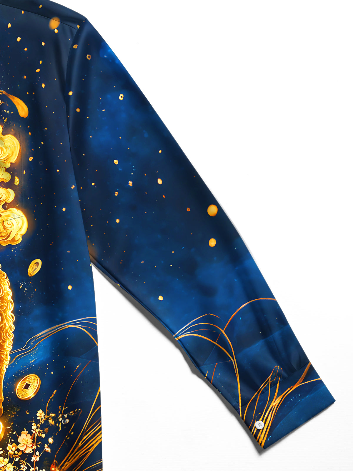 Adaychic Men's Printed Golden Sheep Print Full Moon Print Long Sleeve Shirt with Chest Pocket