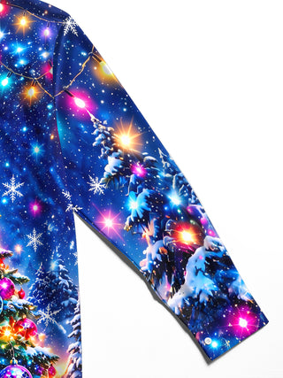 Adaychic Men's Christmas Tree With Ornaments And Gifts Print Long Sleeve Shirt with Chest Pocket